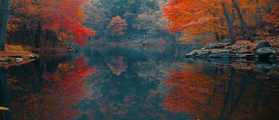 Autumnal Forest Reflected in Still Water