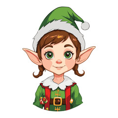 Joyful Christmas Elf with Brown Hair and Green Eyes
