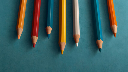 colored pencils on a blue background