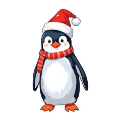 Adorable Penguin in Santa Hat and Red Scarf