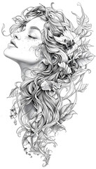 Fototapeta premium Fairys Head black and white illustration