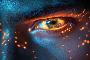 Futuristic Eye with Glowing Digital Interface