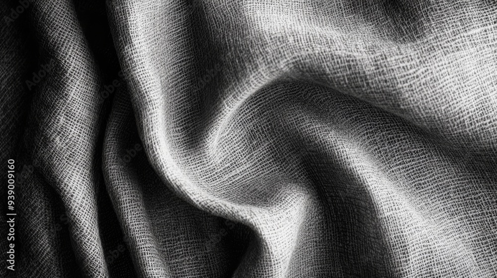 Poster a top-down view reveals a textured fabric in grayscale, highlighting intricate patterns and weaves w