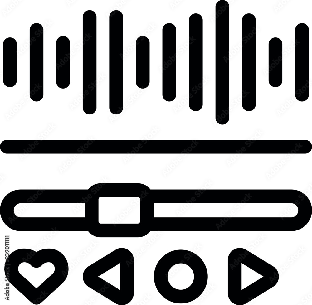 Poster simple icon of a music player interface showing an audio waveform, a progress bar, and control butto