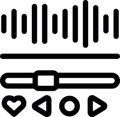Simple icon of a music player interface showing an audio waveform, a progress bar, and control buttons