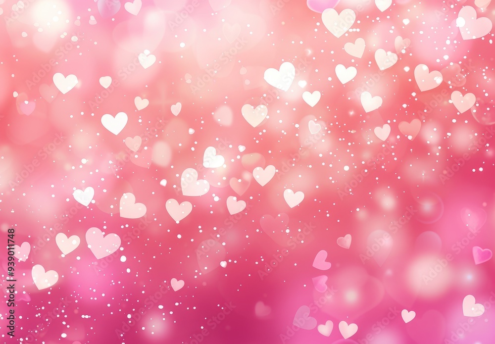 Wall mural pink blue defocused heart shaped confetti or light bokeh abstract background. st.valentine's day,lov