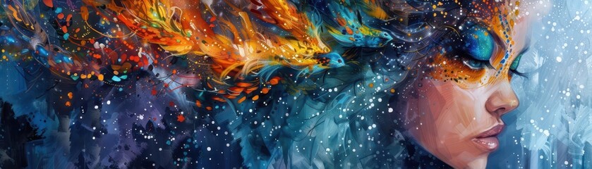 Obraz premium Elaborate costume design, Fantasy, Vibrant, Watercolor, Highlighting creativity and detail
