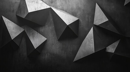 Black white and dark gray abstract background with a geometric pattern Features line triangles polygons and angles with a gradient shadow matte finish and rough grainy grunge