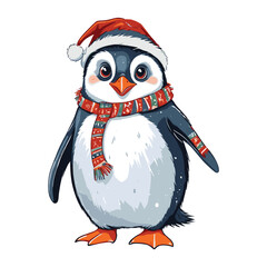 Festive Penguin in Santa Hat and Scarf
