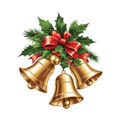 Golden Bells Nestled in Holly and Pine with Red Bow