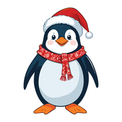 Jolly Penguin in Santa Hat and Festive Scarf