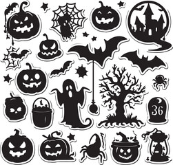 Halloween sticker silhouette vector illustration.