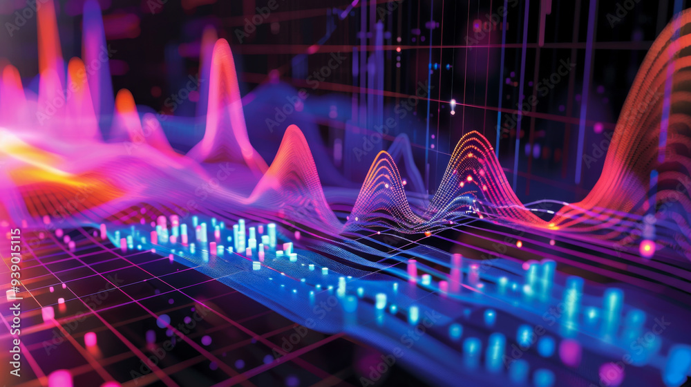 Poster a colorful graph with a purple line that is the highest. the graph is a representation of data and t