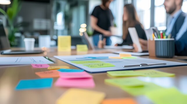 A board with sticky notes on top of it, representing ideas and brainstorming