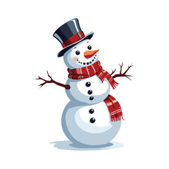 Cheerful Snowman in a Top Hat and Scarf