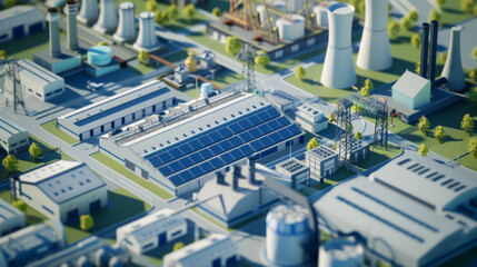 Fototapeta premium Model of an industrial plant with new technologies for energy generation. Industry and technology concept.