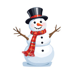 Joyful Snowman with Red Plaid Scarf and Top Hat