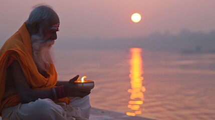 Priest performs Arti ritual at Varanasi, India