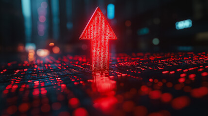 A red arrow is on a black background. The image has a futuristic feel to it