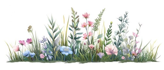 A colorful flower garden with a variety of flowers including pink, blue