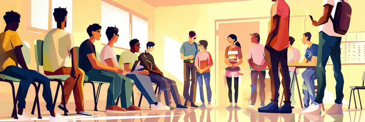 Youth Unemployment: Visuals showing young adults struggling to find work, advocating for job creation and vocational training programs.