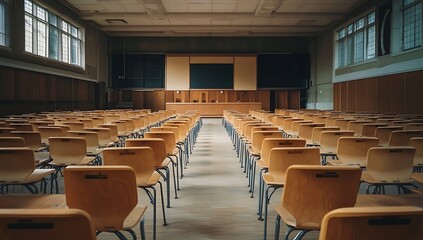 Empty Classroom Rows of Wooden Chairs Lecture Hall Education University College