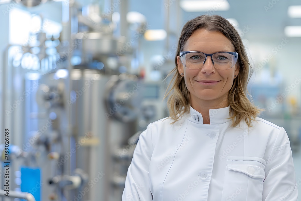 Sticker portrait of a female scientist in laboratory