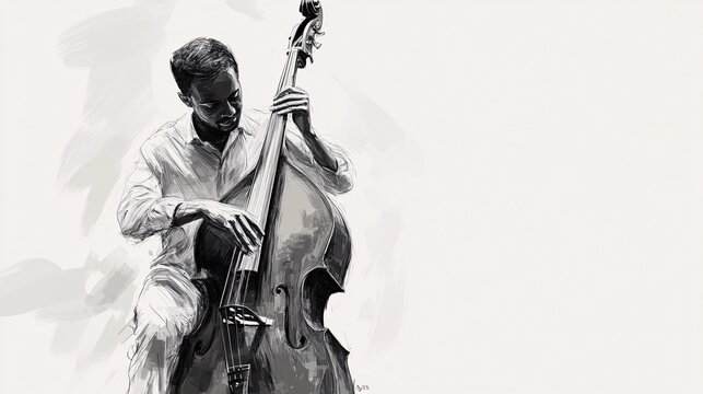 a drawing of a man playing contrabass