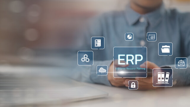 Businessmen with document management for ERP. Enterprise resource planning concept, Enterprise Resource Management ERP software system for business resources plan presented.