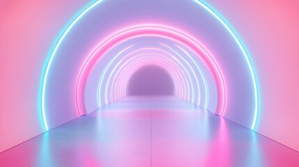 A neon pink and blue tunnel with neon lights