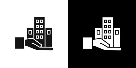 Building ownership icon flat line symbol set.