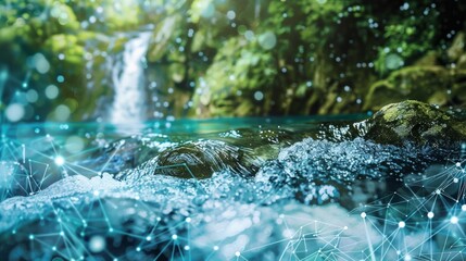 Fototapeta premium Graphical depiction of a consumer's positive associations with mineral water, themed around purity, featuring pristine mountain springs, AI Generative
