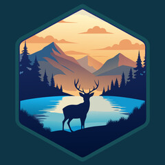 Tranquil Deer by a Peaceful Lake - Logo Icon Design art vector illustration