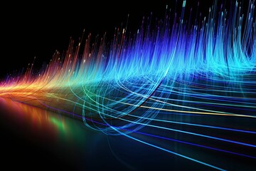 Intricate Web of Fiber Optic Cables Transmitting Data Signals 