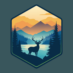 Tranquil Deer by a Peaceful Lake - Logo Icon Design art vector illustration