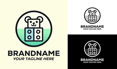 Cute Bear and Building Blocks Logo Design for Toy Company or Childcare Brand