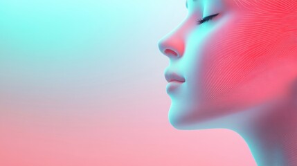 The woman's face is shown with a red and purple tint, giving it a futuristic