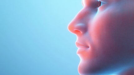 A close up of a face with a blue background