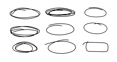 Collection circles in trendy style. Hand drawn. Doodle. Vector. Textbox, bubbles. Frame. Editable stroke. Pencil. Element, shapes design. Line and underline. Mark. Curves. Abstract scribbles. Brush