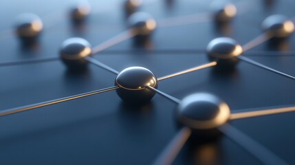 A close up of a network of silver spheres