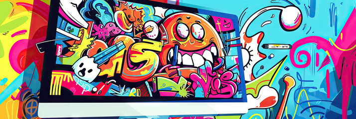 Fototapeta premium Dynamic Digital Doodles: A series of colorful, spontaneous drawings on a computer screen, capturing the fun and fluidity of digital sketching.