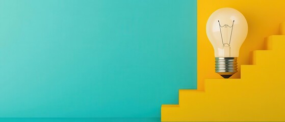Light bulb with ascending steps, representing gradual growth through ideas, flat design illustration