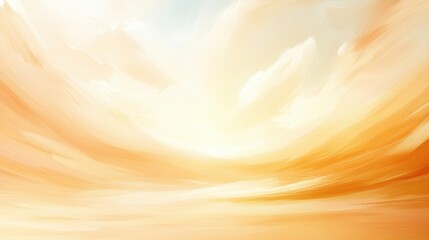 A painting of a yellow sky with clouds and a horizon