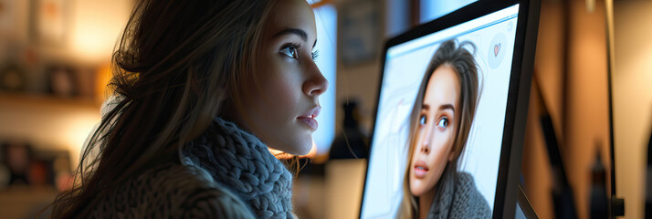 Fototapeta premium Virtual Portraiture: An artist drawing a realistic digital portrait on a computer, capturing fine details with the precision only digital tools can offer.