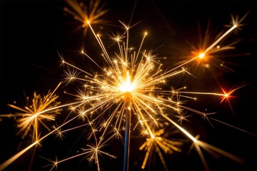 Sparkler Firework Burning Brightly in the Dark, Festive New Year Celebration