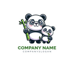cute panda and baby logo design, vector logo design, illustration