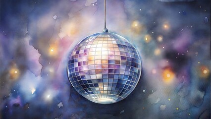Fototapeta premium Disco Ball with Sparkling Lights, Abstract Background with Cosmic Colors