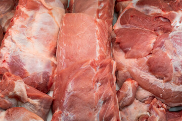 closeup of pork meat texture, from a butcher shop