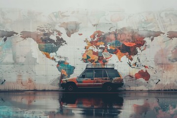 Fototapeta premium the car on the world map