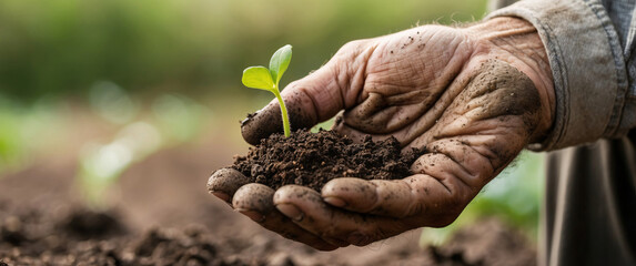 Expert hand of farmer checking soil health before growth a seed of vegetable or plant seedling, Business or ecology concept, analyze complex data sets in real-time, with a digital interface overlaid o